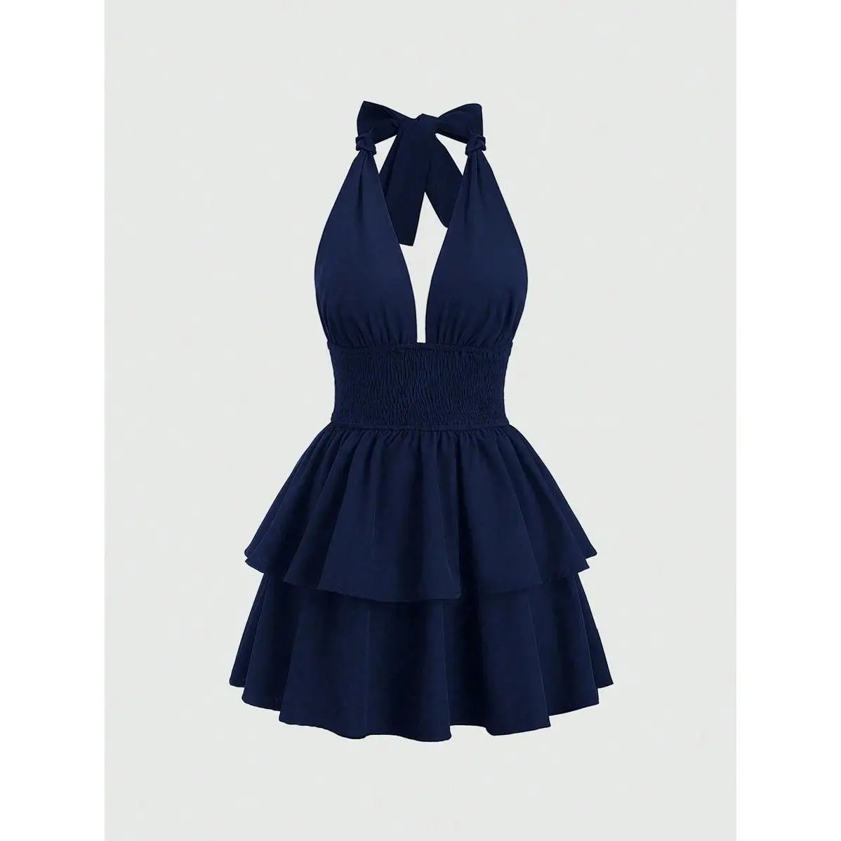 Sweetra 1pc Elegant Solid Color Cinched Waist Open Back Sling Midi Dress Y2K Outfit Christmas Holiday Party Dress