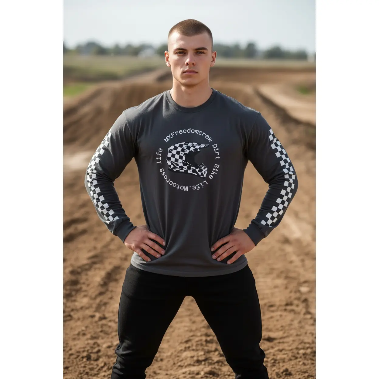 Checkered Helmet Dirt Bike Long Sleeve Tee | Motocross shirt