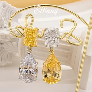 Effinny Jewelry 4.5ct Radiant Cut & 10.0ct Pear Cut Drop Earrings, 925 Sterling Silver Women's Earrings for Daily Wear, Adults, Female