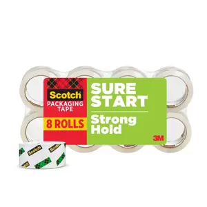 Scotch Sure Start Shipping Packaging Tape 3450-8 1.88" x 54.6 yds Clear 8 Rolls Strong Durable Adhesive Smooth Quiet Unwind