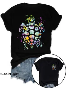 Women's Sea Turtle Print Round Neck Tee, Fashion Casual Crew Neck Short Sleeve T-shirt for Daily Holiday Vacation Outdoor Wear, Ladies Clothes for Summer