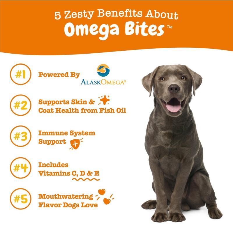 Zesty Paws Omega Bites for Dogs Soft Chew Treats with Omega 3 Fish Oil EPA & DHA for Skin Coat Health Vitamin Supplement