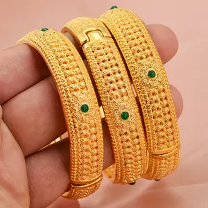 2pcs 24K Gold Color Bangles rabic Ethiopian Nigerian Banquet Wedding Bracelets Party Choker Copper Jewelry Gifts