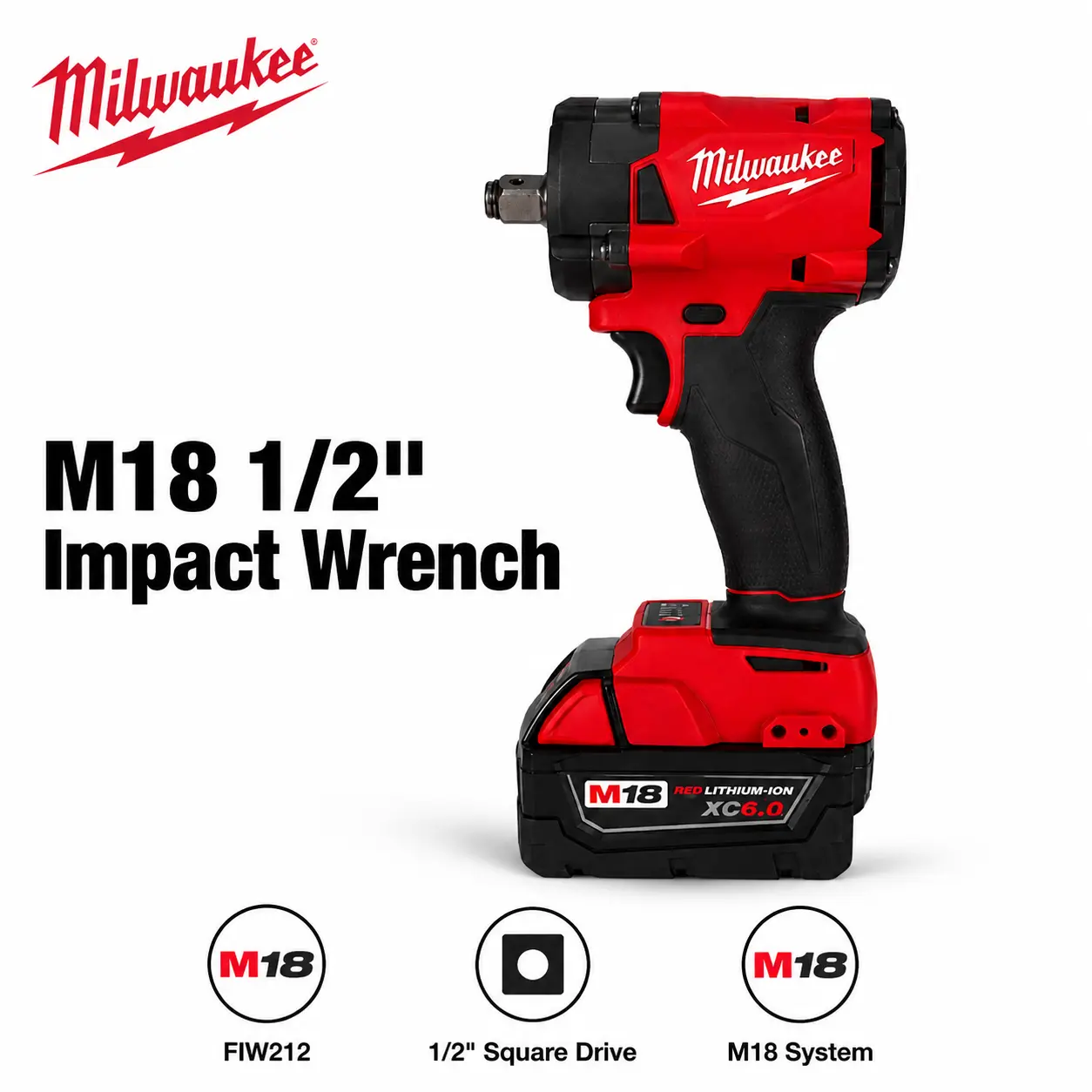 Milwaukee M18 FIW212 4-Speed Adjustable Impact Wrench with Friction Ring, for Light-Duty Bolt Disassembly, Garage Maintenance, Construction Hand Tool