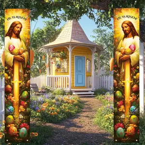 Easter Happy Easter Front Door Porch Sign Banner, Spring Jesus Resurrection Party Banner, Outdoor Indoor Decor, No Power Needed