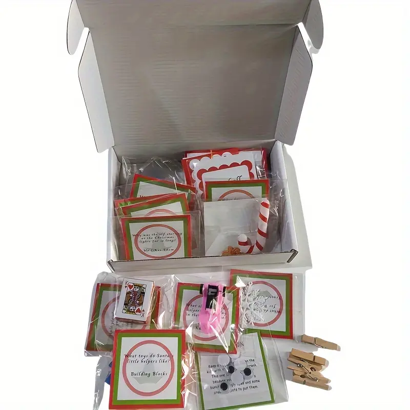 24 Days of Christmas Elf Kit - Fun Elf Activities & Countdown Gift with Christmas-Themed Props, Plastic Accessories, and Festive Cards for Holiday Parties, Elf Christmas Decorations, Best for Christmas