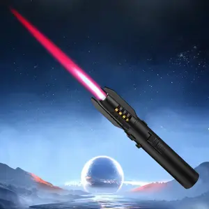 Creative metal butane gas lighter, 360 ° use, outdoor windproof high-power turbine flashlight lighter, with safety lock, adjustable flame size, suitable for baking caramel pudding camping barbecue stove, red jet flame (excluding butane gas)