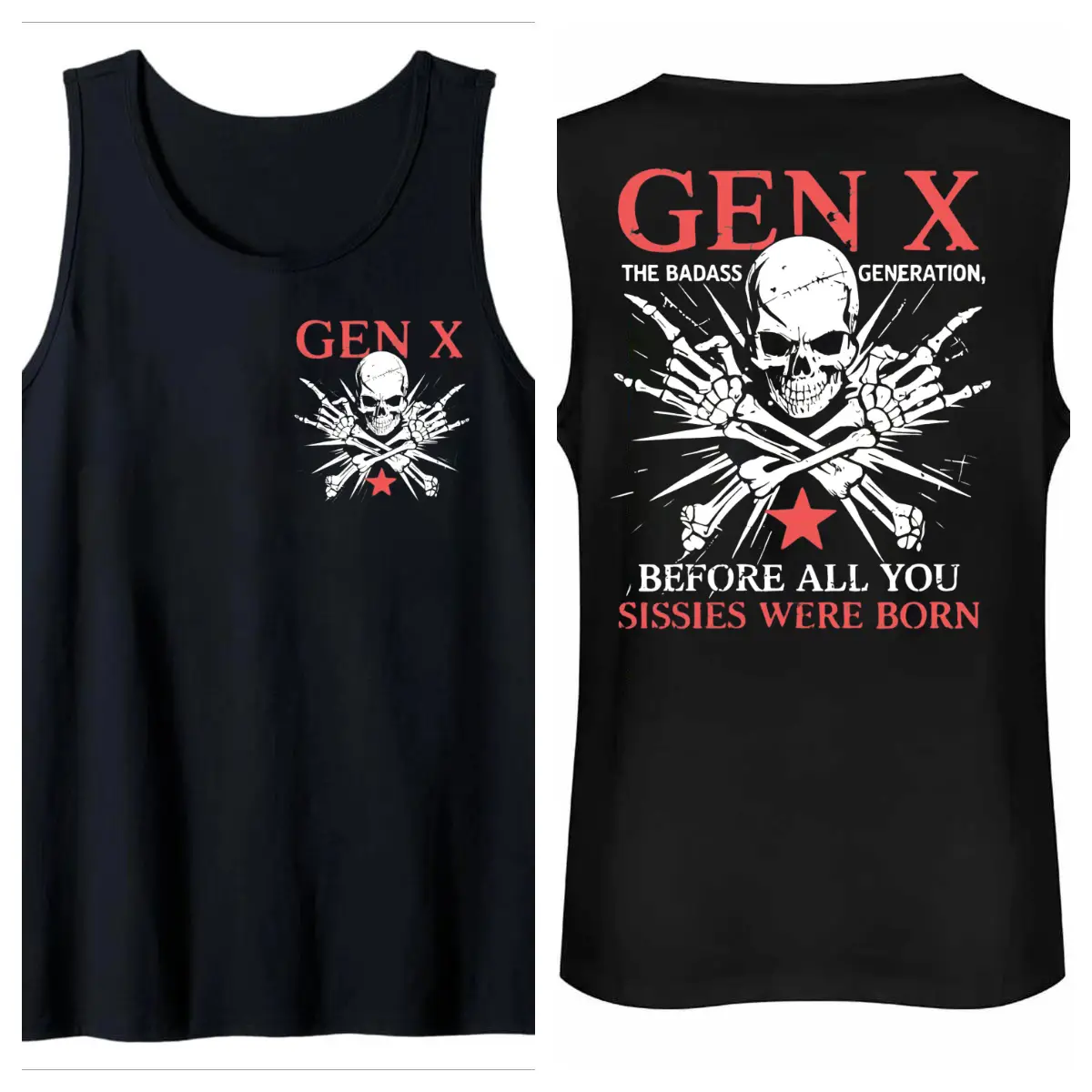 "Classic Gen X Vibe: The Skull - adorned Vest Honoring the Pioneering Spirit of the Era"