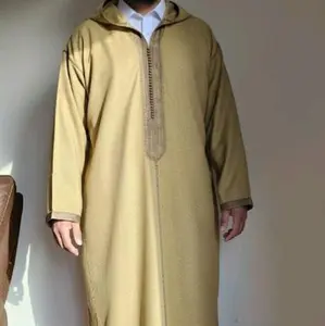 Moroccan Wool Djellaba Hooded Islamic Robe Embroidered Thobe for Men Traditional Clothing