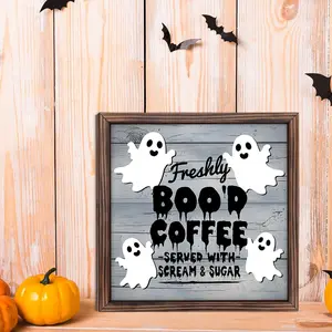 Halloween Wooden Photo Frame, 1 Count Ghost Pattern Photo Frame, Festive Home Decoration for Doors & Walls, Unique Holiday Decor for Celebrating Halloween, Party Decoration Frame