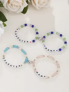Mother & Daughter Letter String Bead Bracelet, Fashionable Beaded Bracelet for Women & Girls, Trendy All-match & Exquisite Jewelry for Birthday Gift