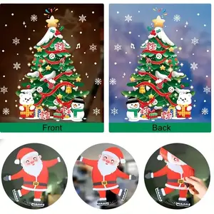 Festive Christmas Window Clings Set, Snowy Tree & Flakes Design, Easy-Apply Static Cling Stickers for Glass Doors Windows Decorations
