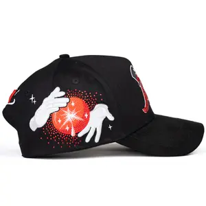 31 HATS X EL MAGO RED Baseball Cap with Red M Logo & White Glove Design for Bold Unique Styles