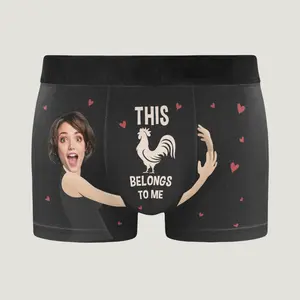 Custom Face Men's Boxers - Funny Rooster Personalized Underwear, Gag Gift for Boyfriend & Husband Anniversary