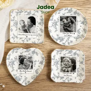 Personalized Photo Ring Dish, Custom Floral Toile Jewelry Dish, Ring Holder For Mom, Mother’s Day Gift, Ceramic Trinket Tray