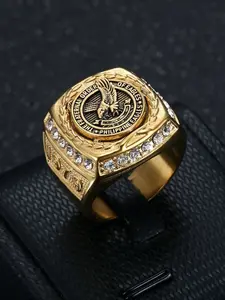 Men's Punk Style Stainless Steel Ring, Statement Ring, Commemorative Ring, Personality Trend, Inlaid Diamond Eagle Design, All Seasons Wear, Unique Jewelry Gift