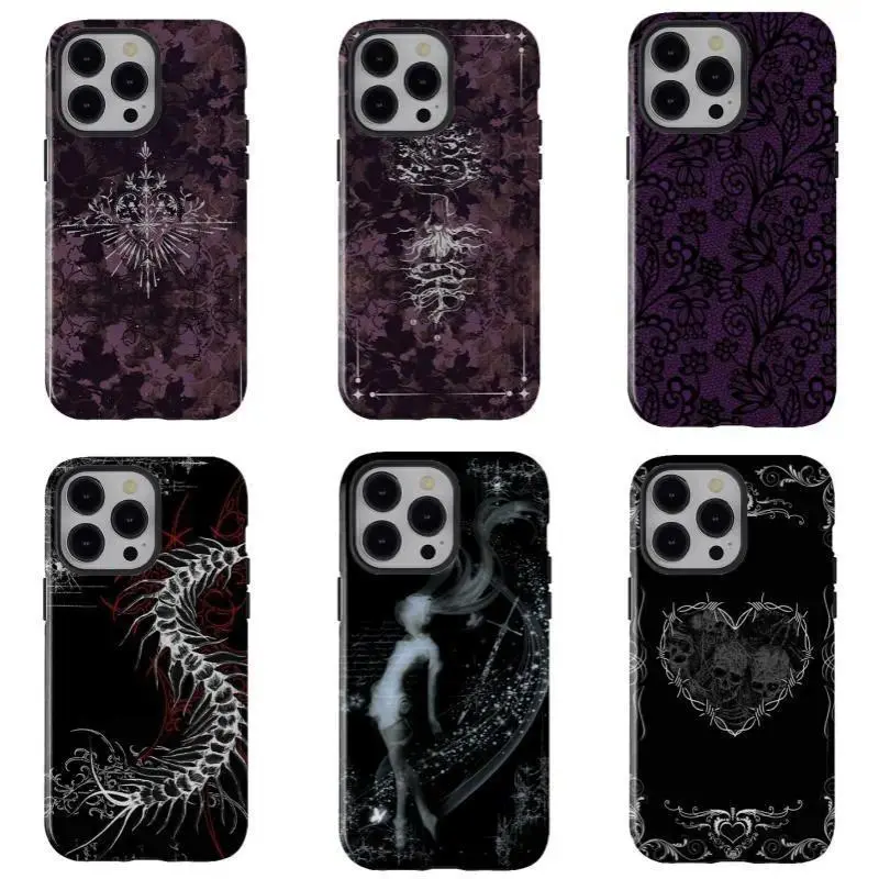 D-Dark Gothic style phone case|vintage pattern anti-fall protective cover  for iPhone 17, 16, 15, 14, 13, 12, 11 Pro Air Plus ProMax and Samsung S26-S22 Plus shock-absorbing phone cases, fashionable gift. case cover holiday various device
