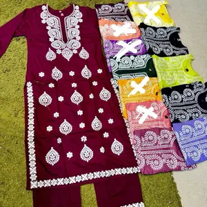 Kurtis and Pants Set - 2-Piece Lucknow Chikankari work Cotton fabric Kurta with Intricate Embroidery, Comfortable Fit, Available in Sizes 36-52 - Casual