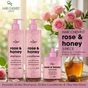 Hair Chemist Rose & Honey Deluxe 3-PC Hair Care Collection - Includes Shampoo 33.8oz & Conditioner 33.8oz & Hair Mask 15oz