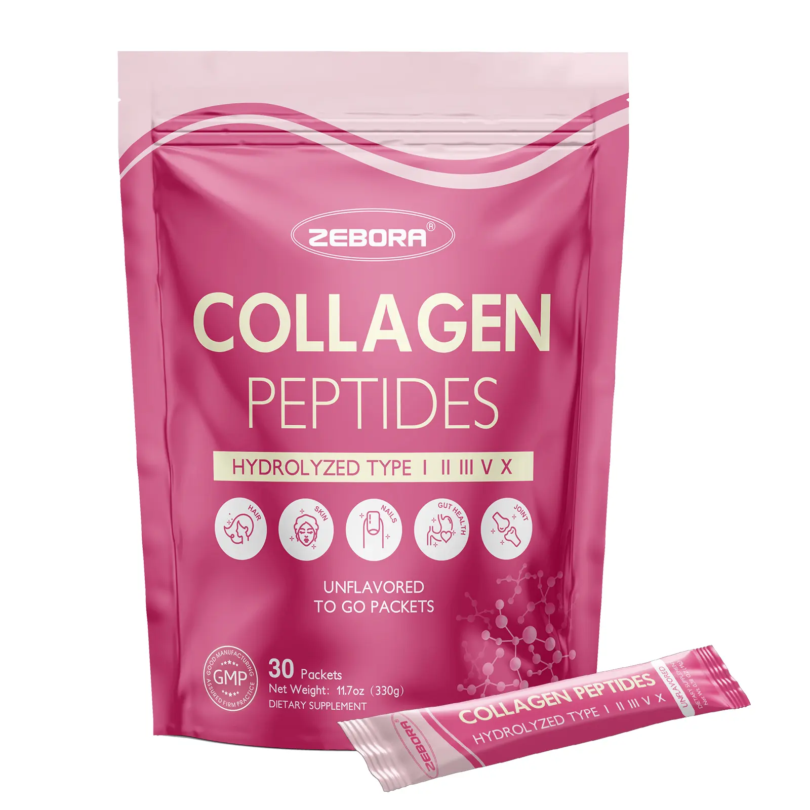 ZEBORA Collagen Peptides Powders - Support Skin Hair Nail Joints & Gut Health - 30 Stick Packs Nutrition Healthcare Supplement fitness