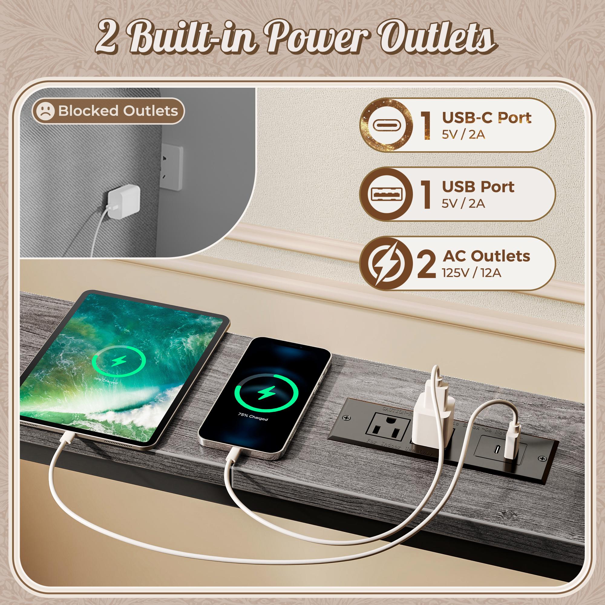 Huuger 78.7/39.4/51.2/102.4/110.2 Inch Behind Couch Table with Power Outlets, 23.9’’-34.4’’ Height Adjustable Range, Sofa Tables Narrow Long with USB-C Ports, Skinny Console Table