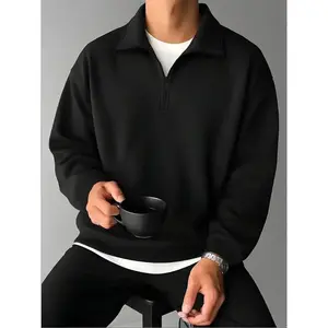Men's Solid Color Casual Set, Half-Zip Sweatshirt with Loose Long Pants, Fitted Home Wear, Fall & Winter Fashion Menswear Clothes