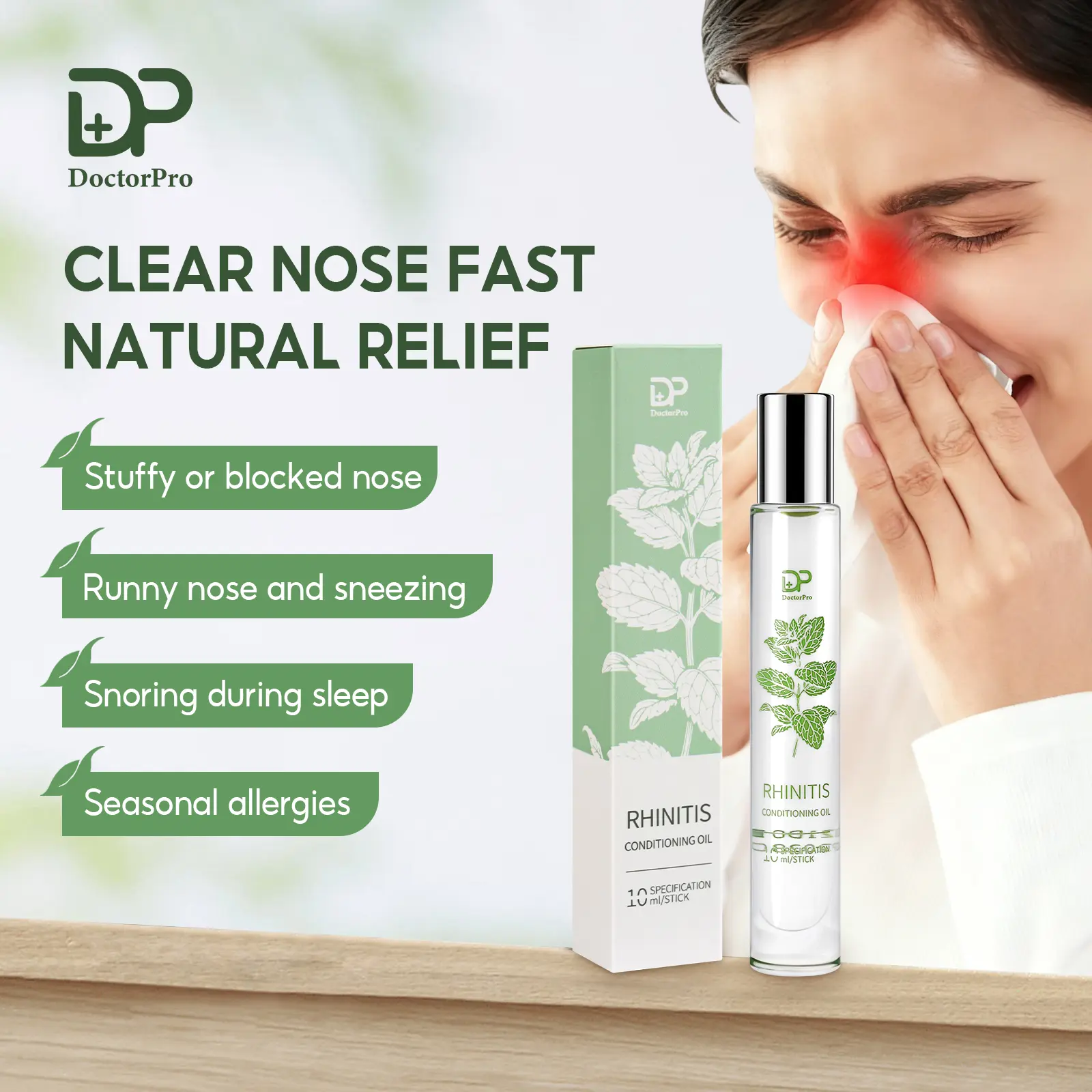 DoctorPro Nasal Rhinitis and Sinus Relief Essential Oil Relieve Nasal Congestion and Clear Nasal Cavity Contains Mint and Other Pure Plant Extracts, Breathe Freely, Easy-to-Carry Rollerball, Great for Home or Travel