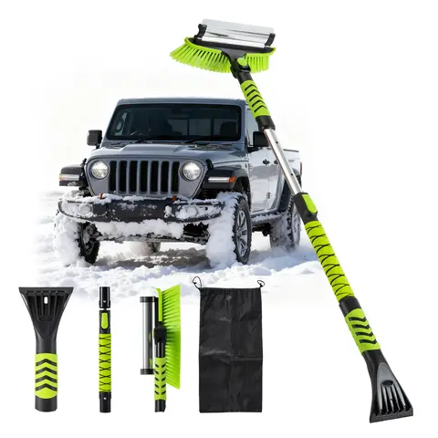 Steelite 42-in Portable 3-in-1 Snow Brush-Ice Scraper-Squeegee Tool, 34.2 in. Extendable Aluminum Handle, Pivoting Head, Ergonomic Foam Grip, Scratch-Safe Wipe, Clipper, Perfect Gift for Car Lovers