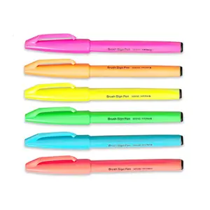 Pentel Touch Sign Pen with brush tip, Set of 6 Fluorescent Colors