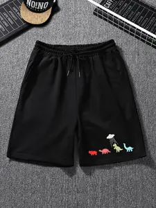 Men's Dinosaur Print Drawstring Waist Shorts, Casual Style, Loose Casual Pocket Elastic Waist Straight Leg Shorts for Summer, Men's Summer Bottoms for Daily Wear, Breathable Stretch Shorts, Casual Streetwear Shorts