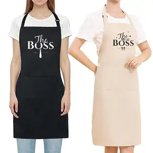 The Boss Letter Print Apron with Pocket, 2 Counts/set Multifunctional Kitchen Apron, Kitchen Accessories for Cooking Baking