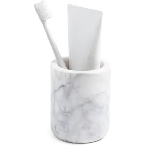 Marble  Holder Cup for Bathroom, Real White Marble Stone Bathroom Accessory, Aesthetic Decorative Countertop Organizer for  Brush
