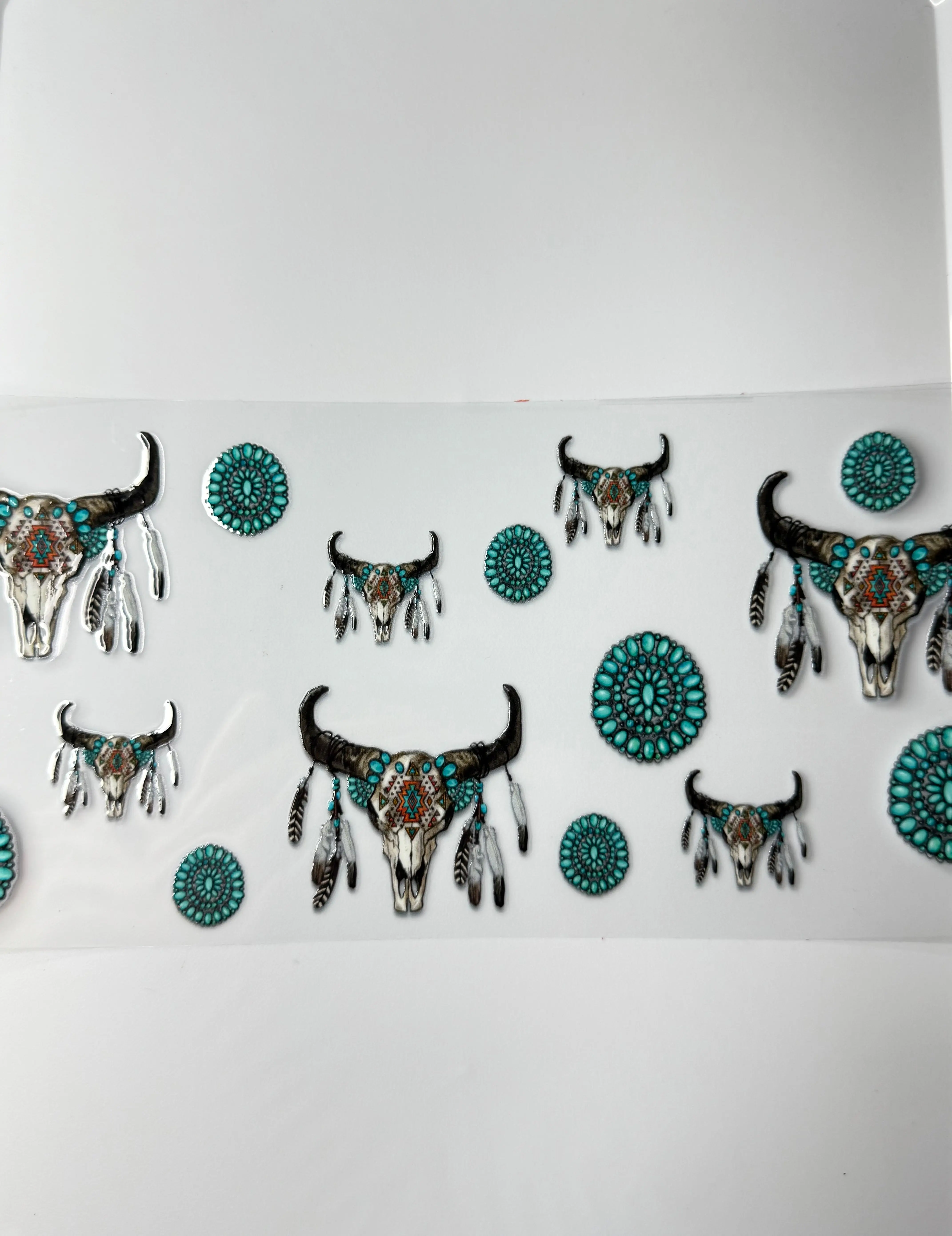 C9- Western Skull with Feathers & Turquoise 16OZ UV DTF Transfer Wrap/Sticker for Cup/Tumbler