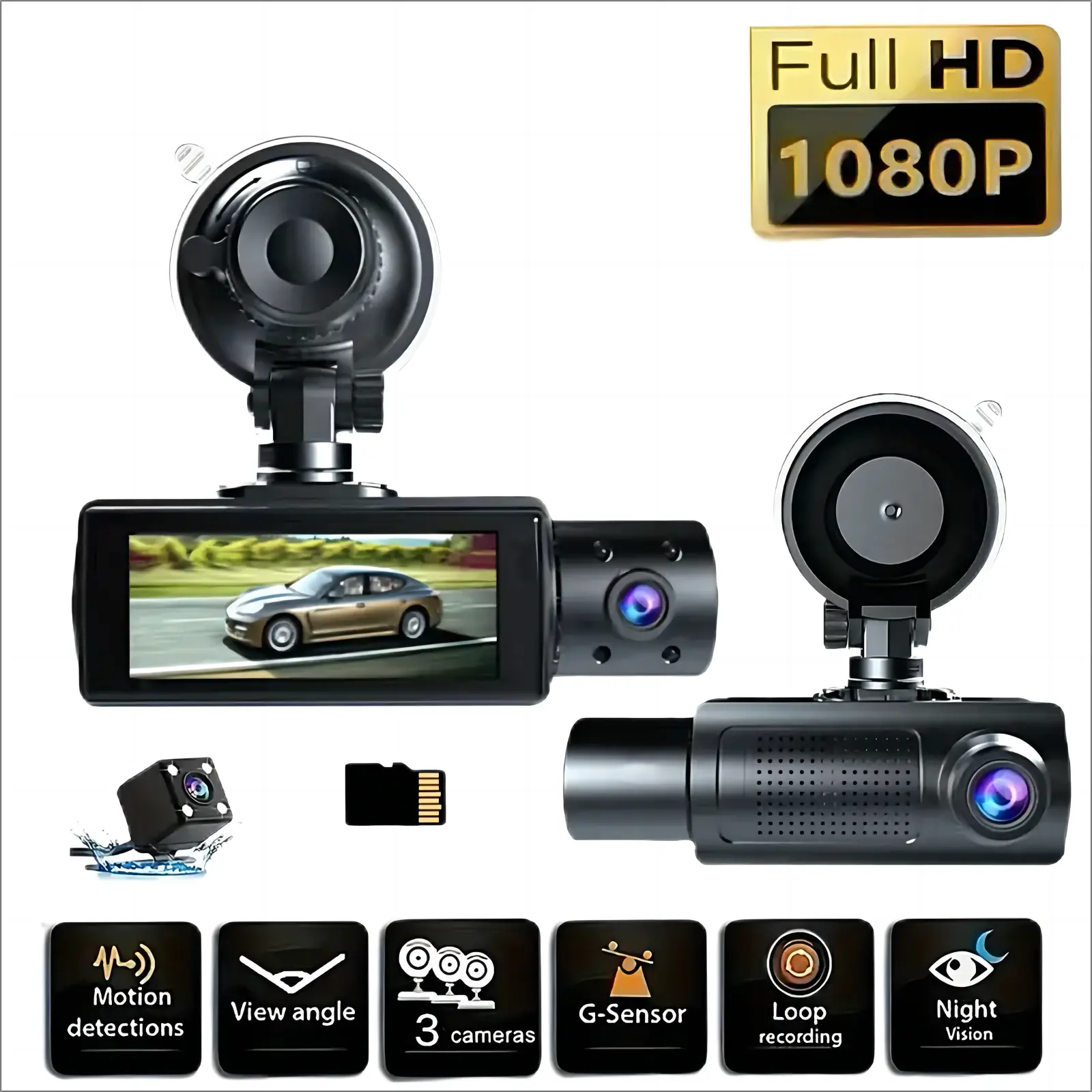 Dash Cam Front and Rear: 1080P Dual Dash Camera for Cars, Ecomoment Car Camer , Built-in Wi-Fi, 170° Wide Angle, Night Vision,  24H Parking Mode, Included 32GB Card