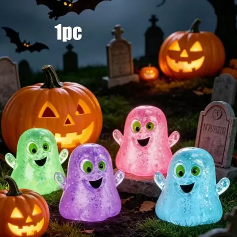 1-Piece Sparkly Glitter-Fill Transparent Ghost Fidget Squishy - Fidget Sensory Product, Halloween Stress Relief Toy, Kids' Holidays Gift (Ghost Shape)