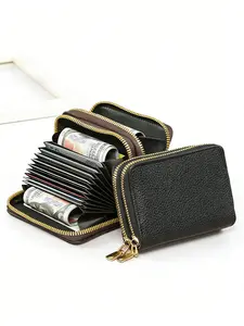 Women's PU Card Wallet, Elegant Zipper Design, Large Capacity Dual-Layer Organizer, All-Seasons Essential Accessory, Zipper Card Holder, Casual Card Holder