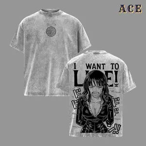 Nico Robinnn “I Want To Live” Vintage Washed Anime T-Shirt | Scene Graphic Tee | Oversized Streetwear Retro Shirt | Heavy Cotton Gift for Anime Manga Fans