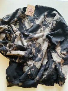 Bleached Sweatshirt, Black Retro Vibes Pullover Sweatshirt, Oversized Crewneck Sweater, Black and Gray Sweatshirt, Tie Dye Fashion, Neutral Tones, Women's Fashion, Staple Clothing for Fall,