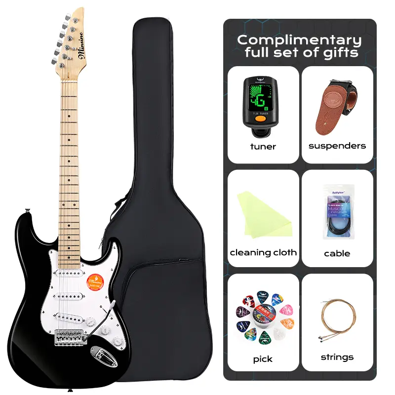 Bullfighter MS100 Stratocaster 39in Full-Size Electric Guitar Beginner Kit - Solid Body Lightning Blue, Full Starter Set with Gig Bag, Strap, Tremolo Arm, Cable, Picks, Manual - Ideal for Beginners, Music Learning, Birthday