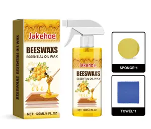 Jakehoe Natural Beeswax Essential Oil Wood Wax Spray, Furniture & Floor Care, Decontamination, Polishing and Protection, 120ml Set (Including Sponge + Towel)