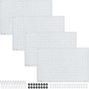Peg Board, Heavy Duty Steel Organization Panels, Universal 1/8 and 1/4 Peg Board Accessories, Ideal for Garage Tool Storage, Pack of 4(White, 16X10.5)