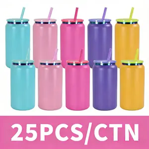 25-Pack US Warehouse Portable 16oz Rainbow Metal Tumbler - Double-Wall Vacuum Insulated, Rainbow Underneath, Colored Lid & Straw, Laser-Engravable Drinkware for Gifts, Camping
