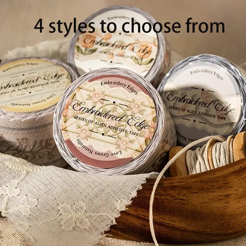 200cm/roll Embroidered Edge Faux Embroidery Alien Adhesive Tape, Vintage Lace Decor for DIY Scrapbooking, Journaling, Crafting, Unique Collage Material, Sewing Supplies