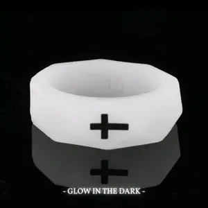 Gemvius White Glow Faith Ring - Glow In The Dark - High Quality Silicone - Extreme Durability - Ultra Comfort - Active Lifestyle - Cross Ring