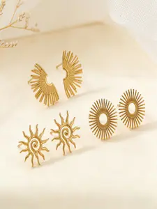 Elegant Titanium Ear Studs Set, 3 Pairs Sunburst Spiral Design, Perfect for Daily Wear, Dates, Parties, Women's Fashion Accessories