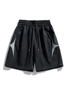 Men's Summer Colorblock Patchwork Gym Shorts, Athleisure Shorts, Casual Fitted Drawstring Loose Breathable Pants, Trendy Workwear Style
