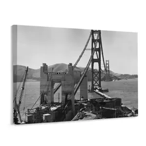 Historical Poster Print Golden Gate Bridge Under Construction, San Francisco Bay Decor Landscape