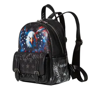 USA Flag Backpack, 250th Anniversary 1776-2026 Patriotic PU Leather Mini Daypack, Water-Resistant Small Fashion Backpack Purse for Travel Daily Casual