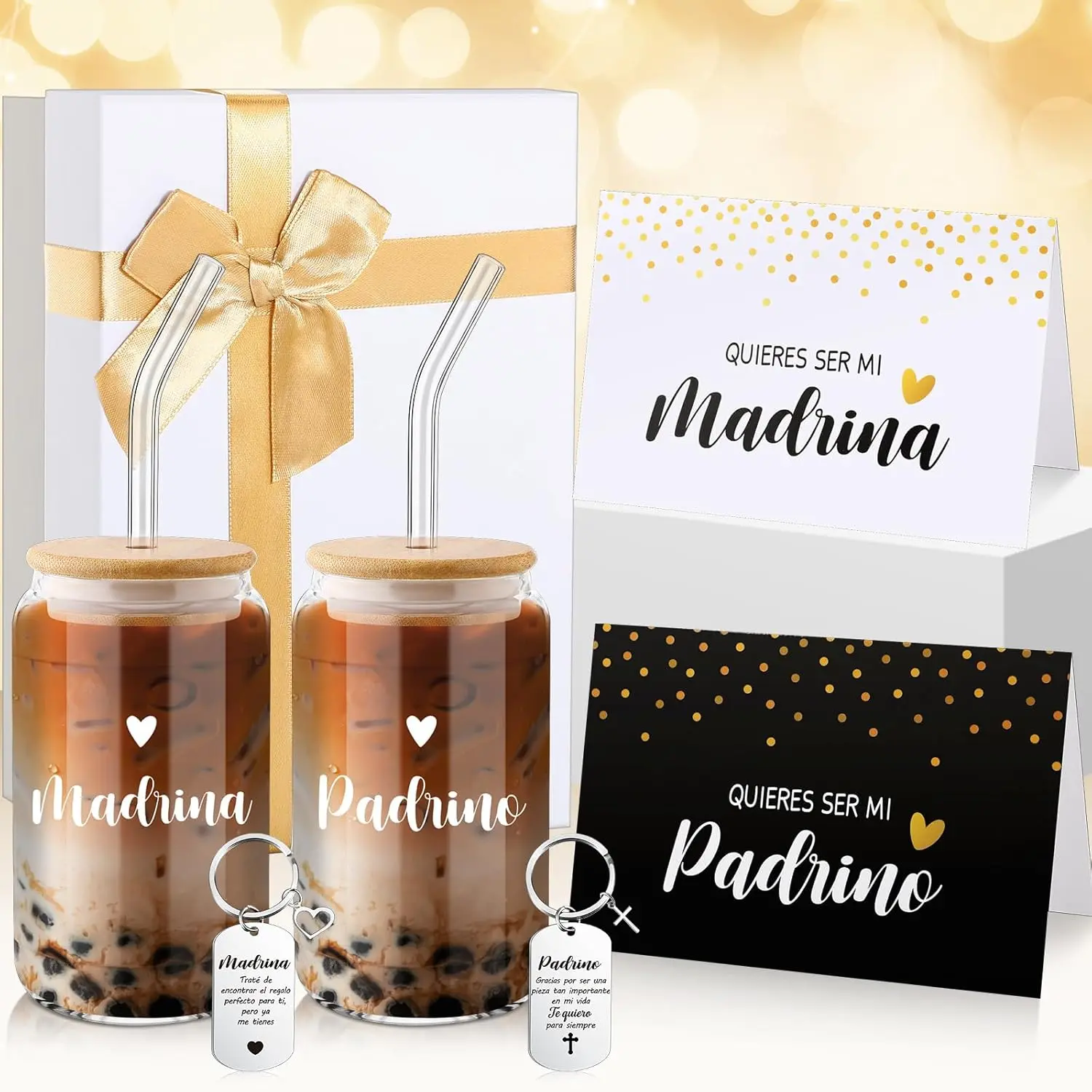 7 count Godparents Proposal  Will You Be My Godmother Godfather Glass Cup Keychains Cards Box from Godchild Baptism Regalos Para Quieren Ser Mis Padrinos De Bautizo(Madrina Coffee Cup)