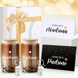 7 count Godparents Proposal  Will You Be My Godmother Godfather Glass Cup Keychains Cards Box from Godchild Baptism Regalos Para Quieren Ser Mis Padrinos De Bautizo(Madrina Coffee Cup)